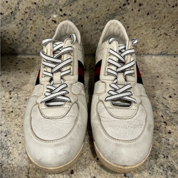 Gucci White Guccissima Leather Web Detail Low Top Sneakers Size 9G - Picture 4 of 9